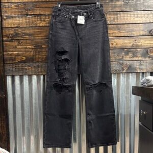 American Eagle Outfitters Black Distressed Straight Leg Jeans